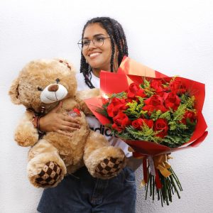 Kit urso GG e buquê 12